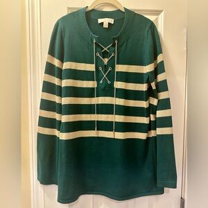 Michael Kors Green and Gold Striped Crewneck Sweater - Size L